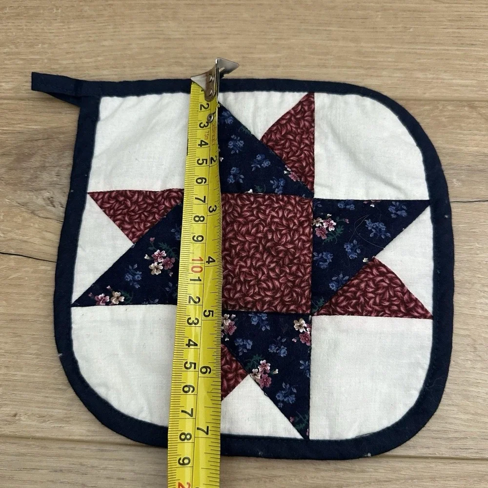 VTG Primitive‎ Quilted Star Pot Holder Red White Blue Floral 7x7 100% Cotton